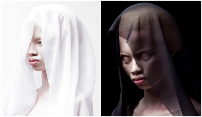 Left: Justin Dingwall/Thando Hopa, Untitled (White Veil), 2013; Right: Justin Dingwall/Thando Hopa, Untitled (Black Veil) | Courtesy MIA Gallery