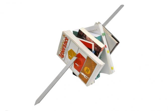 Slavs and Tatars, Kitab Kebab (Mexico, I), 2012, books, glue, metal skewer, 50x50x50cm, Image courtesy of The Third Line and the artists
