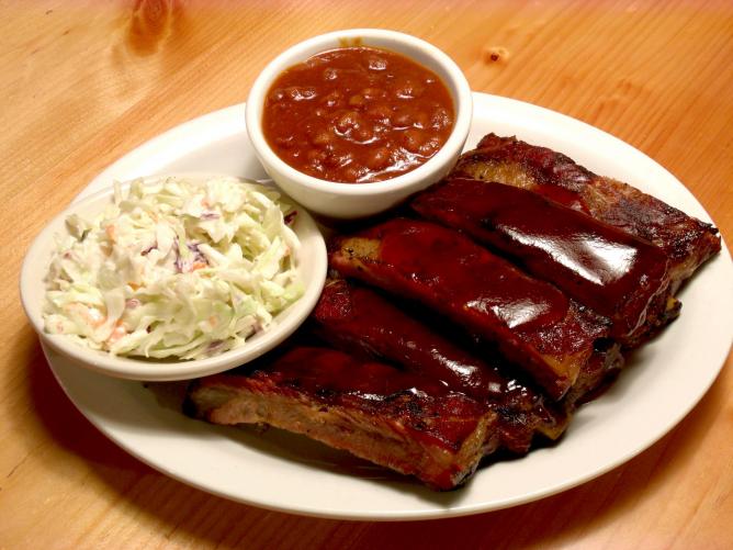 St. Louis ribs and Homemade Coleslaw and Baked Beans | Courtesy of GM Bubba's BBQ