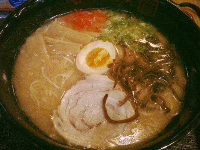 A ramen bowl with traditional made noodles and hard boiled egg at Terakawa Ramen.