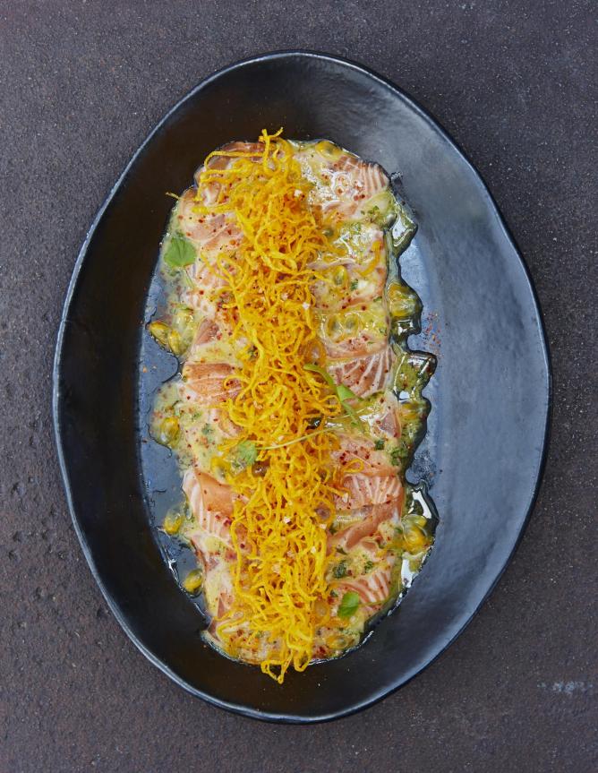 Salmon & Passion Fruit Tiradito | Recipes and images extracted from Nikkei Cuisine: Japanese Food the South American Way by Luiz Hara. Photography by Lisa Linder. Published by Jacqui Small (£25).