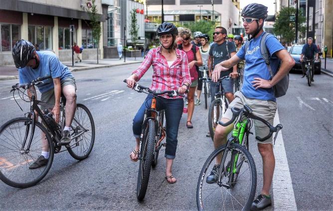 People gathered for bicycle ride. People gathered for bicycle ride.