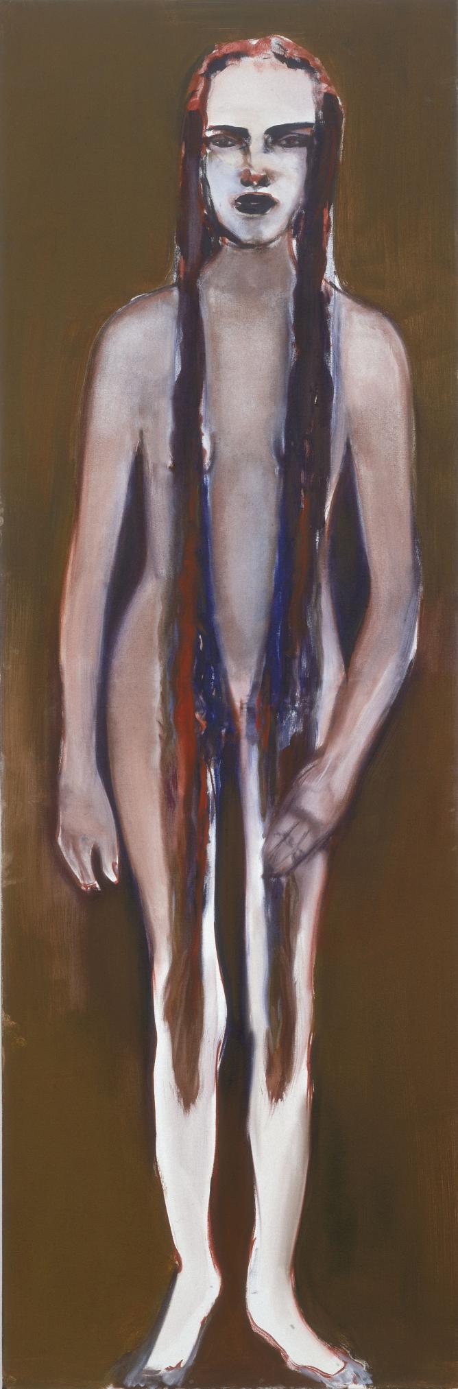 Marlene Dumas, Magdalena (Newman’s Zip), 1995, oil on canvas, 300 x 100 cm | Courtesy Stedelijk Museum, Amsterdam, and Marlene Dumas.