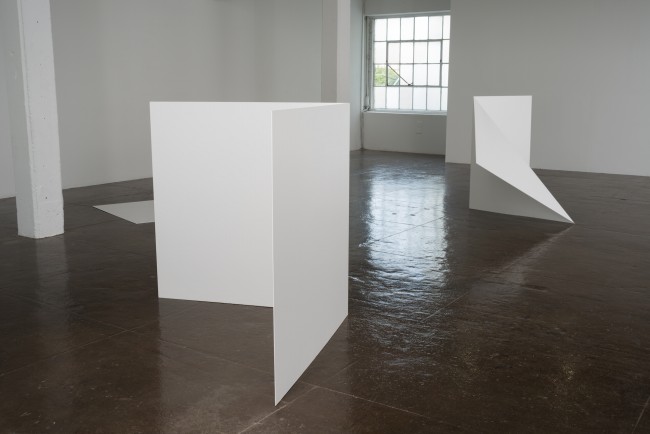 Leslie Hewitt, Untitled, 2012. Sheet metal with industrial coat, dimensions variable. Installation view: Where Paths Meet, Turn Away, Then Align Again, Artpace, San Antonio, 2012. | Image courtesy of The Power Plant, Photo by Todd Johnson.