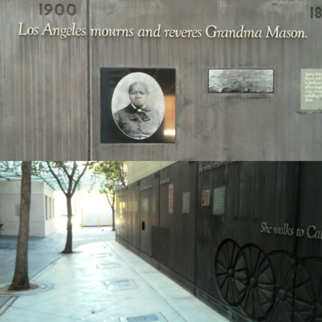View of Biddy Mason timeline wall and park. © Marie Cradle