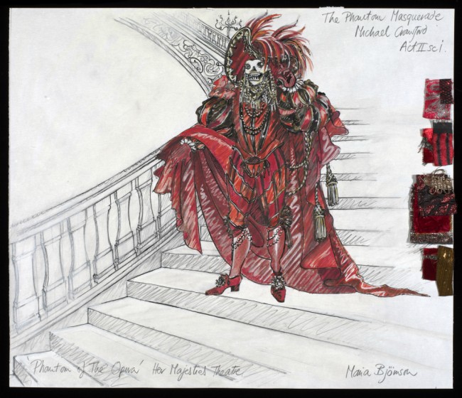 Costume design, The Phantom of the Opera, 1986 showing The Phantom in the Masquerade, Act II scene I. | Courtesy of Maria Bjornson Archive