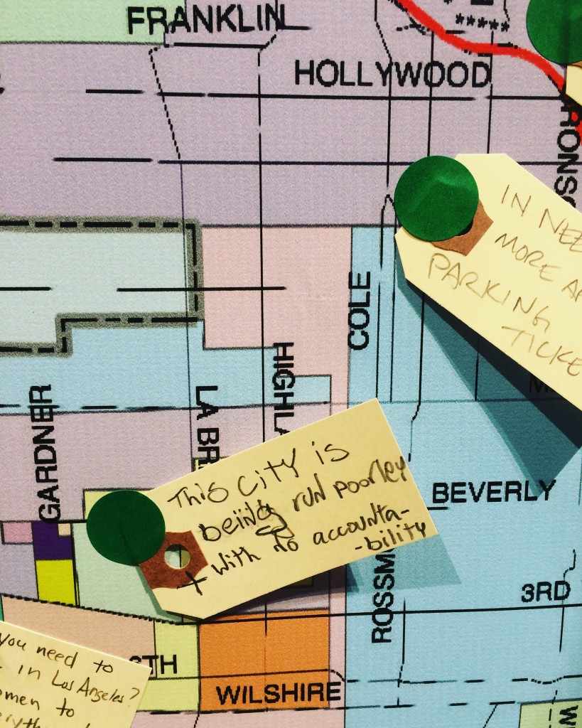 Viewers were encouraged to display notes about their Los Angeles neighborhoods on a map | ©Kate Santos