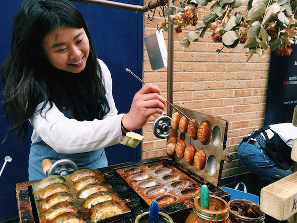 Dhan Waffle owner Irene serving up Taiwanese dhan at Maltby Street Market | Courtesy of A. Winners