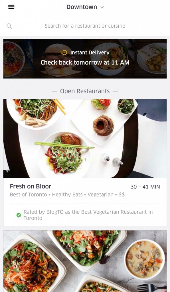 Screenshot of UberEATS App