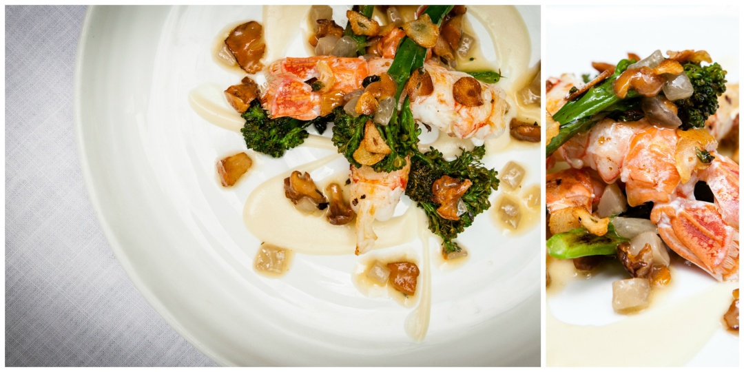 Sautéed Langoustines with Broccolini, Girolles and Sweet Garlic Purée | Photo Courtesy of Arcane