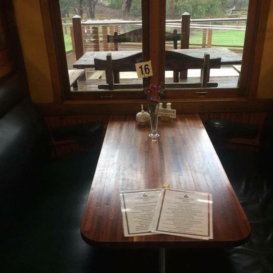 The old-wooden decor that overlooks the outdoor paddocks. © Carriage Cafe Instagram