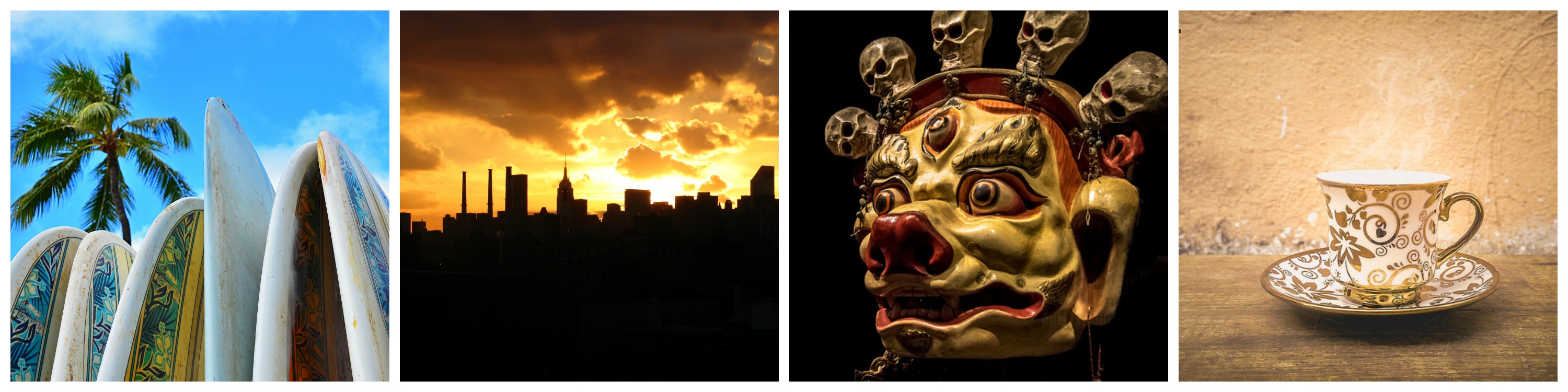 Surf Boards | © Edmund Garman / New York City Winter Sunset | © Anthony Quintano/Flickr / Crown | © satemkemet/Flickr / Mask: Sendom (Mongolia) | © Andrew Moore/Flickr