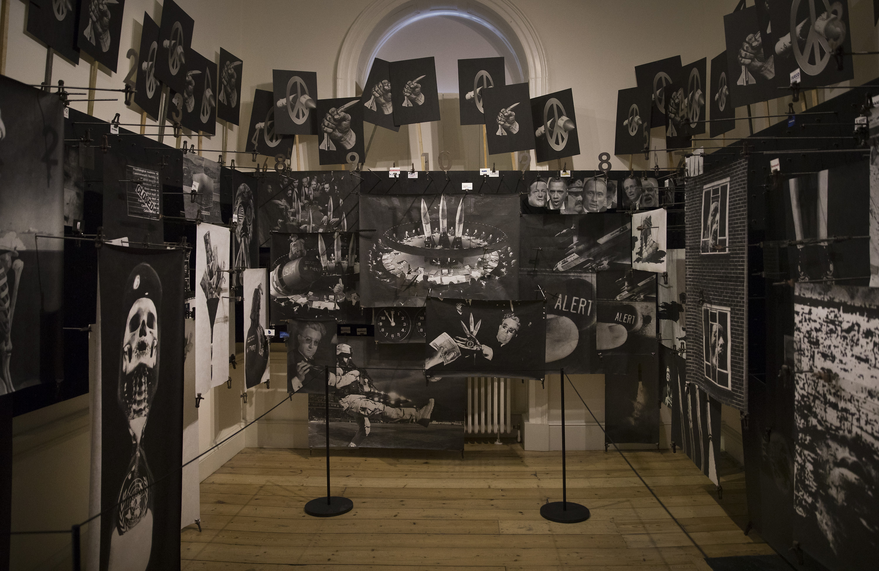 Trident; A Strange Love, 2013-2016 by artist Peter Kennard juxtaposes images taken from Dr Strangelove with photographs of contemporary world leaders at the exhibition Daydreaming with Stanley Kubrick in partnership with Canon at Somerset House in London| ©Peter Macdiarmind/London News Pictures