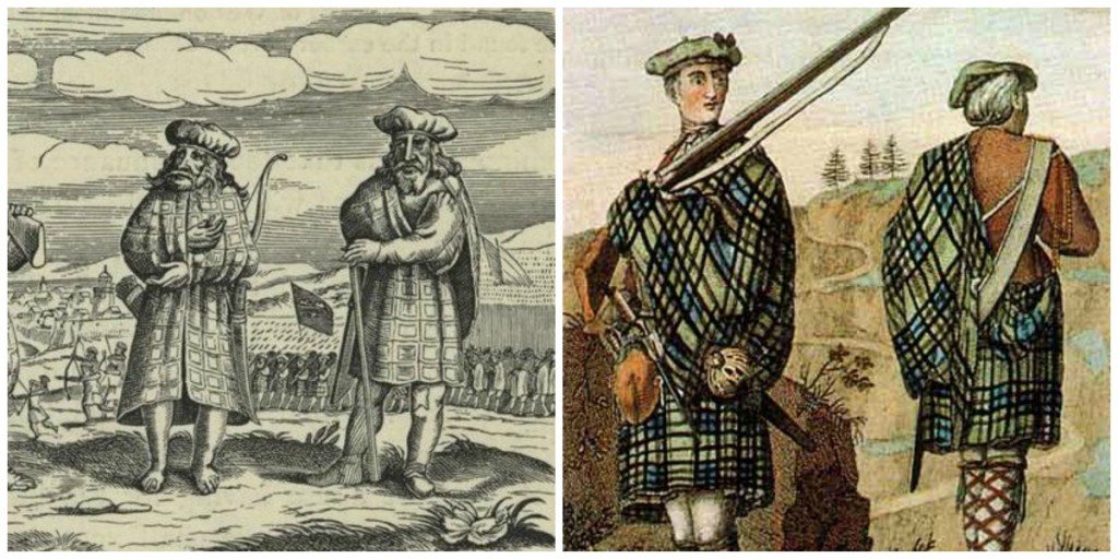 Early Depiction Of Kilt (1630) | © Kim Trainer/WikiCommons // Highland Soldier (1744) | © FastilyClone/WikiCommons