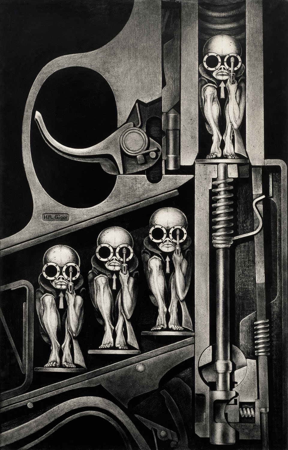 © Carmen Giger (HR Giger Estate). p. 45. Gebärmaschine, 1967. India ink on Transcop on paper on wood