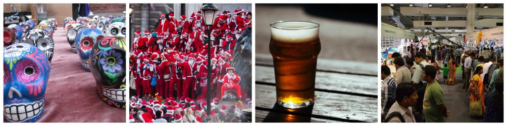 Artwalk | © Ricardo Diaz/Flickr / SantaCon | © Garry Knight/Flickr / Beer | © Pexels / Craft fair | © Biswarup Ganguly/Wikipedia