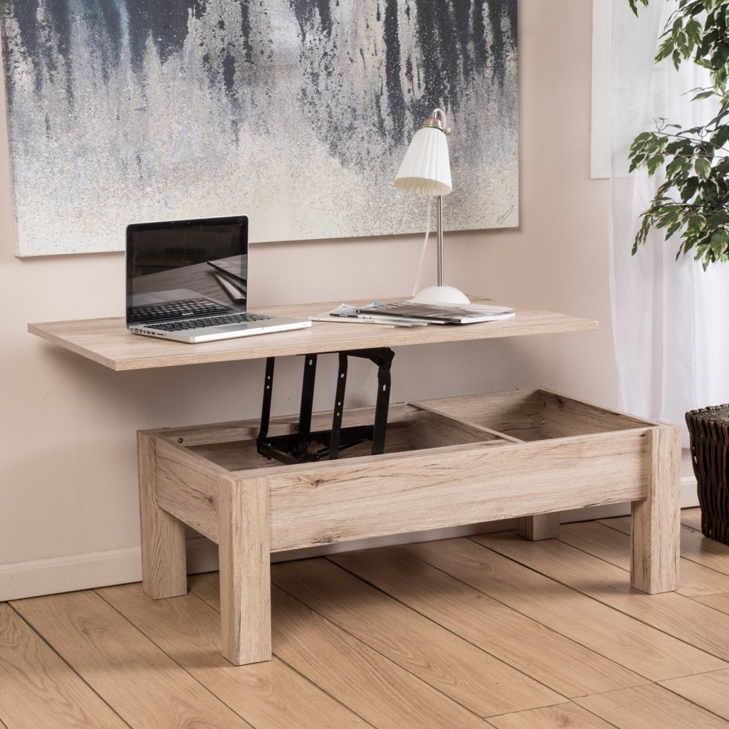 Enida Natural Light Brown Wood Lift Top Storage Coffee Table, $169.99