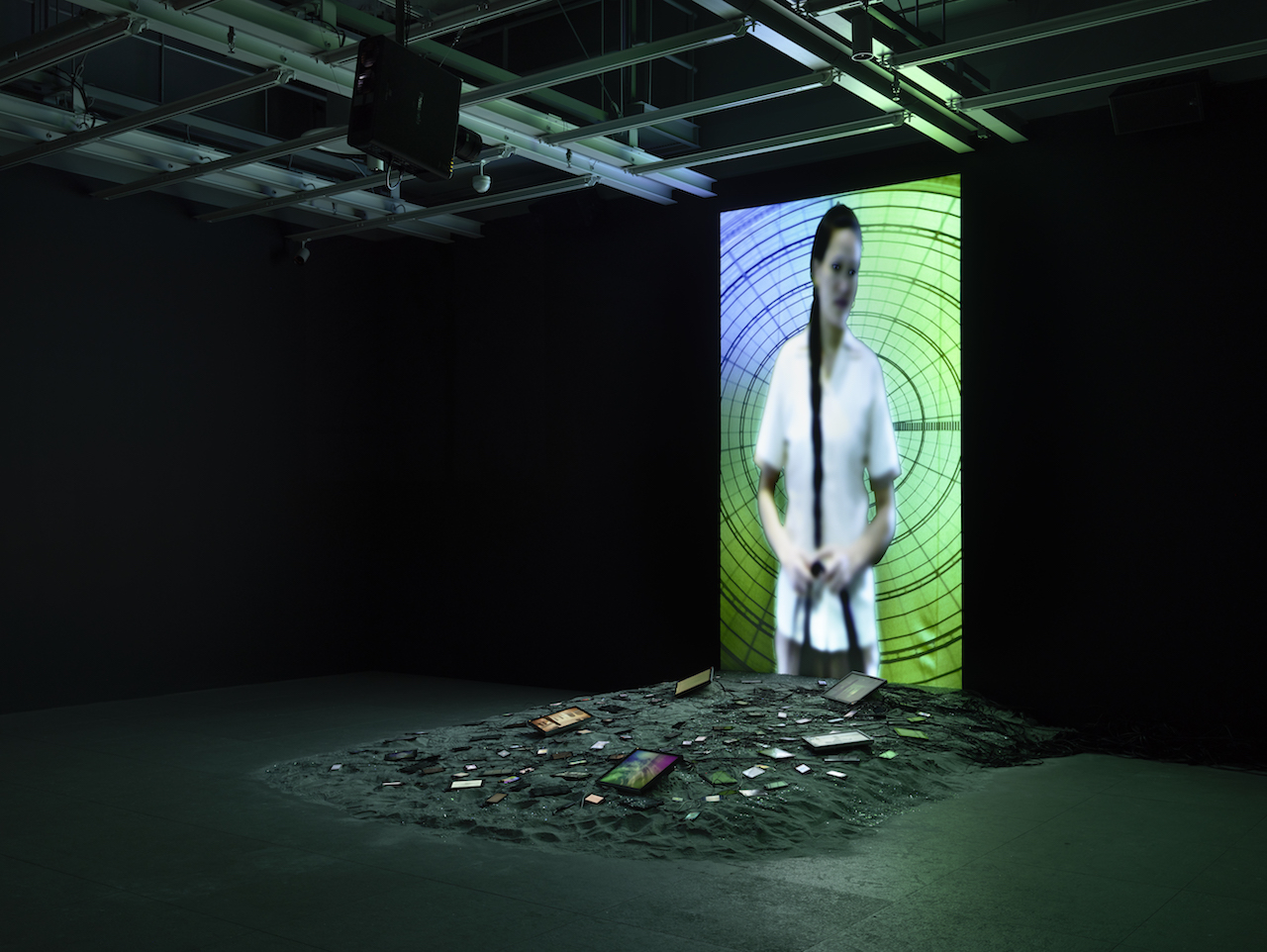 Black Friday, 2016, and The Litany, 2016 by Sophia Al-Maria. Installation view Sophia Al-Maria: Black Friday (July 26-October 31, 2016). Collection of the artist; courtesy Anna Lena Films, Paris and The Third Line, Dubai. Whitney Museum of American Art; New York. Photo: Ron Amstutz