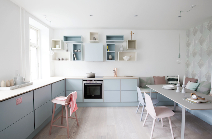 This pastel-coloured kitchen in Denmark was designed by Katrine Kaul