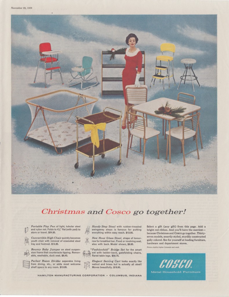 Advert for Cosco Metal Furniture, 1958. Reproduced with permission for Ameriwood Industries, Inc. DBA Cosco Home and Office Products