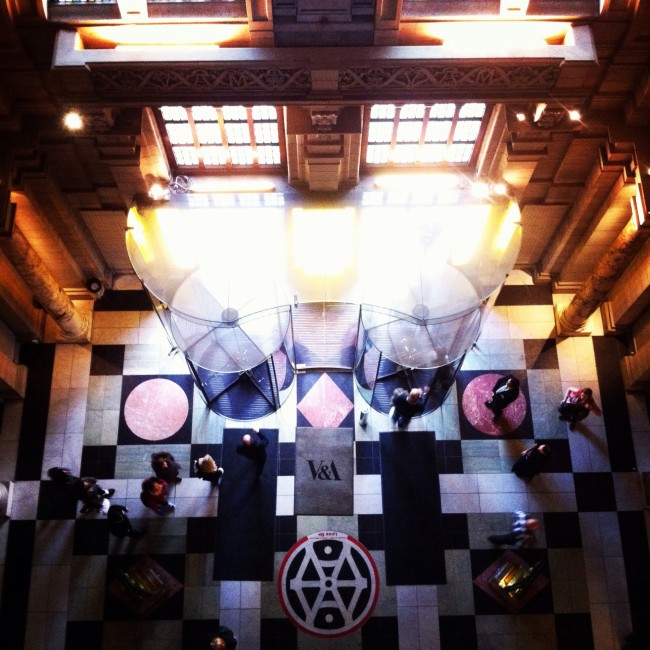 Looking down on the V&A lobby