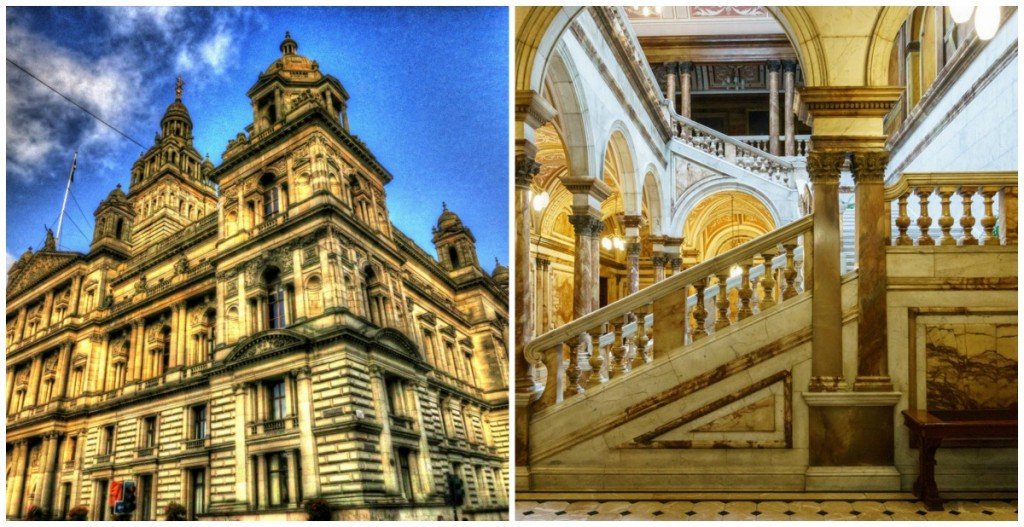 Glasgow City Chambers | © Paul Walter/Flickr // Carrara Marble Staircase | © User:Colin/Flickr