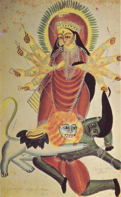 Goddess Durga on her lions killing the demon Mahishasura (1880)| Will / WikiCommons