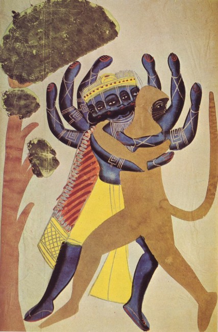 Hanuman fighting with the demon Ravana (1880) | Will / WikiCommons