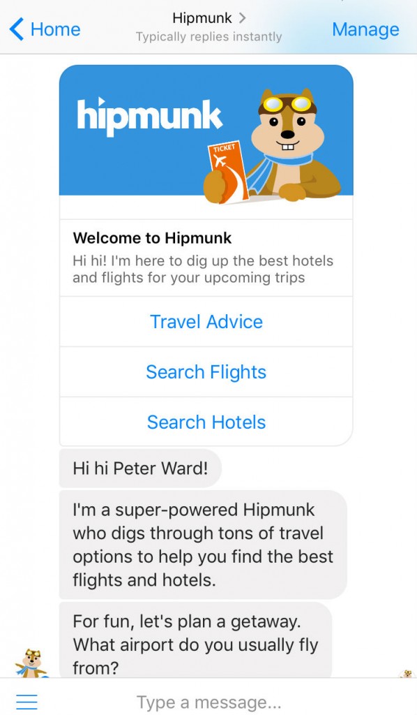 The Hipmunk bot | Courtesy Hipmunk