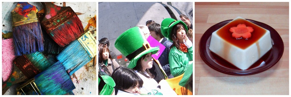 Paint brushes © Pexels / St. Patricks Day parade Omotesando © tata_ata_k / WikiCommons / Tofu © Chris 73 /WikiCommons