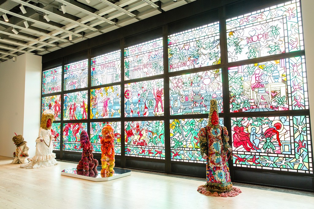 Installation view of Raúl De Nieves, beginning & the end neither & the otherwise betwixt & between the end is the beginning & the end, 2016. Whitney Biennial 2017, Whitney Museum of American Art, New York, March 13-June 11, 2017. Collection of the artist; courtesy Company Gallery, New York. Photograph by Matthew Carasella.