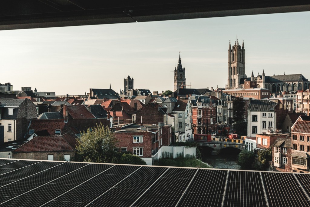 From one of the modern masterpiece's many reading-designated spots, one can admire Ghent's historic city core | courtesy of De Krook