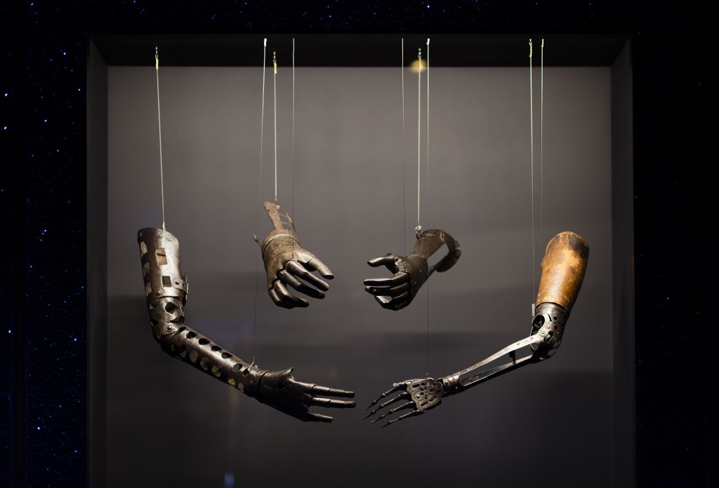 Four prosthetic arms in the Robots exhibition © Plastiques Photography, courtesy of the Science Museum