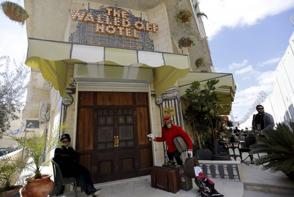A view of the entrance of British street artist Banksy's Walled Off Hotel in the West Bank city of Bethlehem, 04 March 2017 | Photo by ABED AL HASHLAMOUN/EPA/REX/Shutterstock