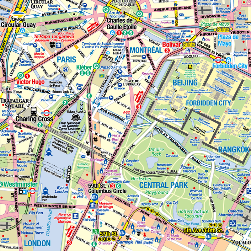 Lifemap detail featuring Paris, Montreal, Beijing, London and NYC | © Andrew Alfred-Duggan
