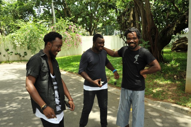 Sess, Yéanzie and Sadikou at the Gallery Cécile Fakhoury | © Maaike Wuyts