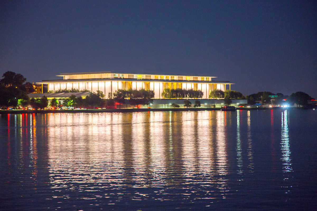 View of the Kennedy Center at night Courtesy of washington.org