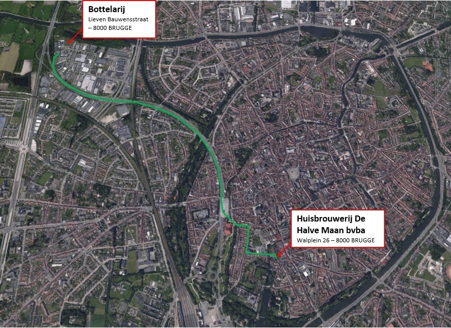 The pipeline carries De Halve Maan brews Brugse Zot and Straffe Hendrik for two miles, to a bottling plant outside the historic core | courtesy of De Halve Maan