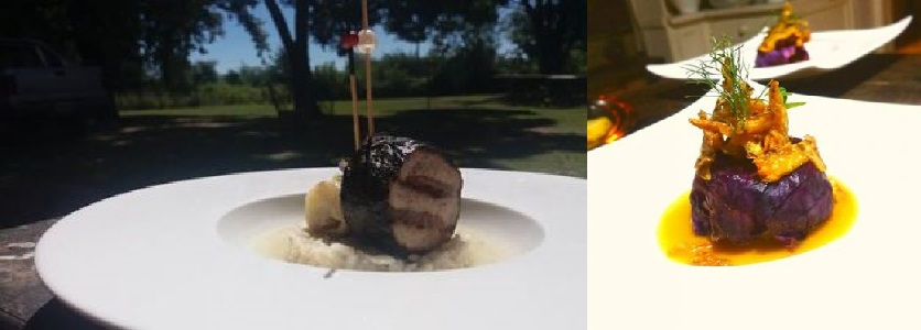 La Torgnole Gastronomique's rabbit with seaweed and ginger-infused risotto (left), and purple cabbage wrap stuffed with potatoes, pork and sausage confected in duck fat and Dijon velvet (right) | Courtesy of La Torgnole Gastronomique