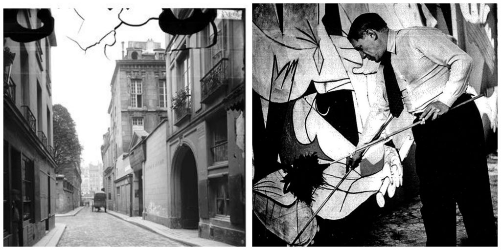 7-9 Rue des Grands-Augustins │© Eugène Atget / Wikimedia Commons ; Picasso painting Guernica (1937) │© Recuerdos de Pandora / Flickr