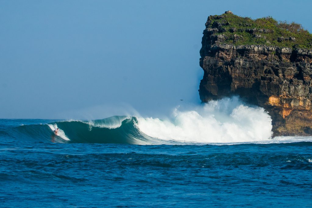 Leon Glatzer off the coast of Java, Indonesia. | © Luke Forgay/Volcom