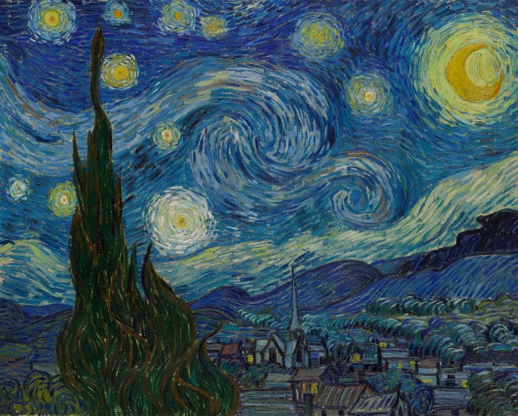 Vincent van Gogh. The Starry Night. Saint Rémy, June 1889. Oil on canvas, 29 x 36 1/4″ (73.7 x 92.1 cm). The Museum of Modern Art, New York. Acquired through the Lillie P. Bliss Bequest
