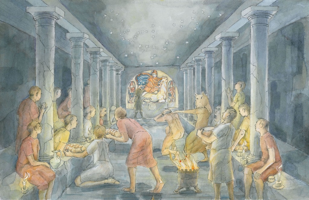 052617003a inside London_s temple of Mithras_ artist Judith Dobie (c) MOLA