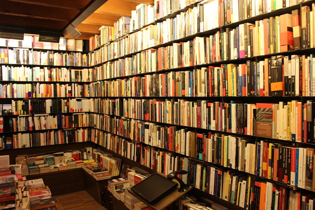 Bookshelves at La Biblioteca de Babel © Leon Beckenham