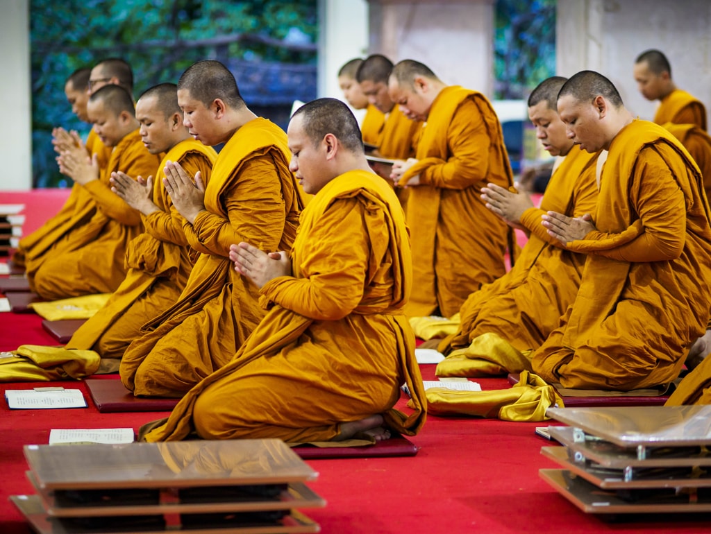 A group of monks saying a prayer for the late king on the day of the cremation | © Sean Edison/ZUMA Wire/REX/Shutterstock