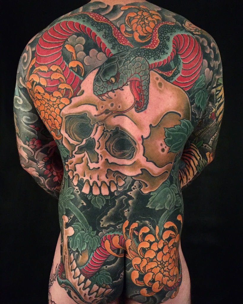 Back tattoo by Alex Rusty | © Alex Rusty:Courtesy of Lighthouse Tattoo