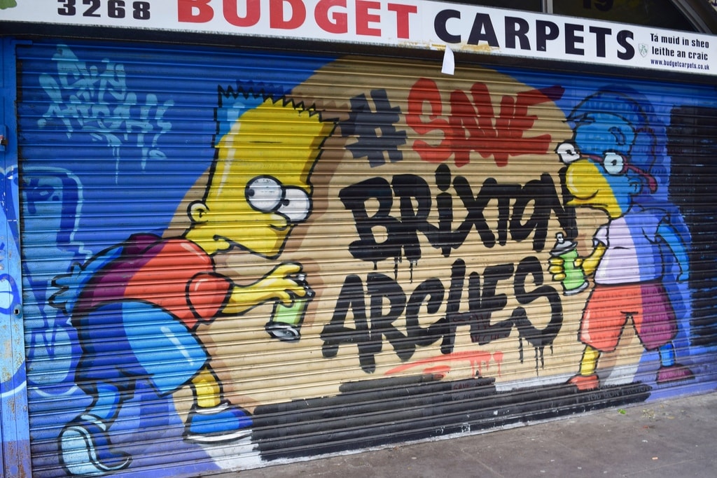 Graffiti featuring The Simpsons characters Bart and Milhouse © Angie Quinn