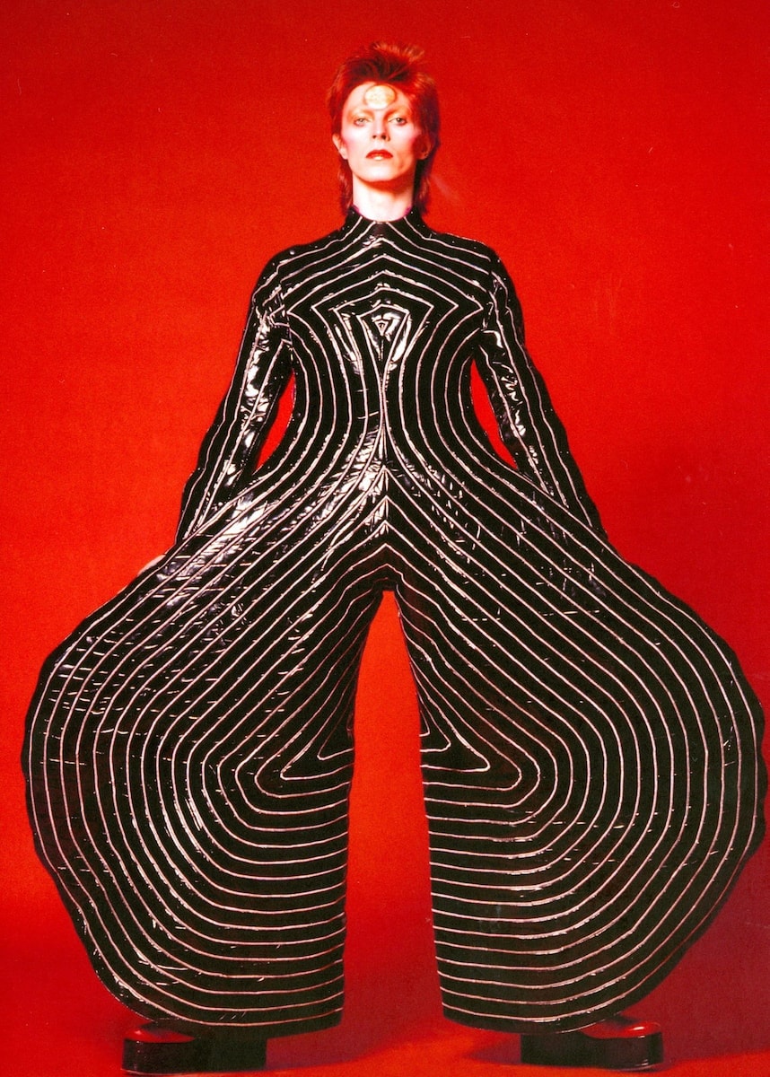 Striped bodysuit for the <em>Aladdin Sane</em> tour, 1973. Design by Kansai Yamamoto. Photograph by Masayoshi Sukita. © Sukita/The David Bowie Archive