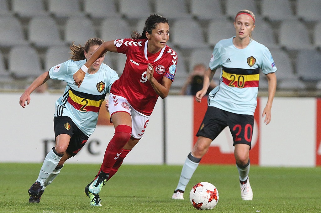 Playing for Denmark against Belgium | © REX/Shutterstock