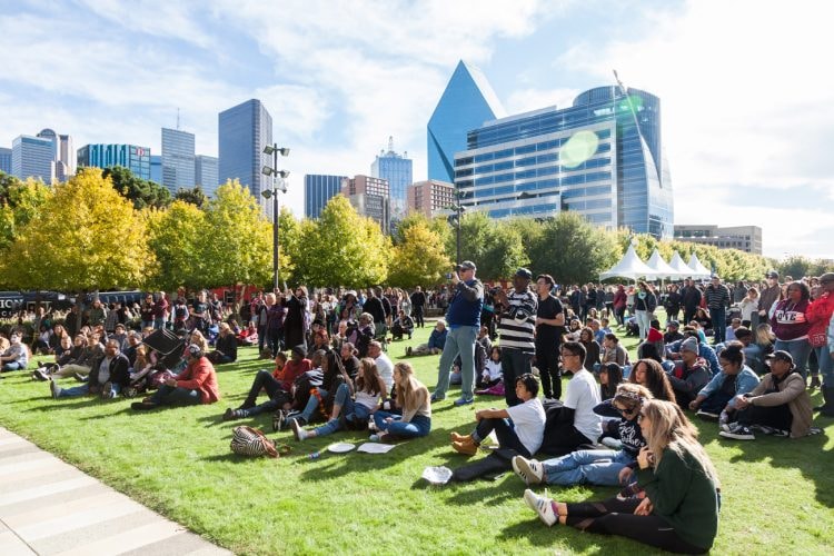 Klyde Warren Park is a popular spot to hang out or attend a festival